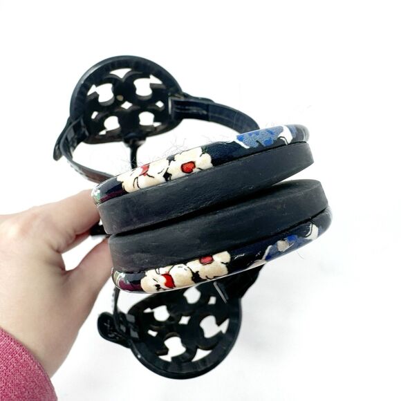 Tory Burch Miller Navy Floral Patent Leather Sandals Size 8 – Tea Rose Print - Picture 8 of 10